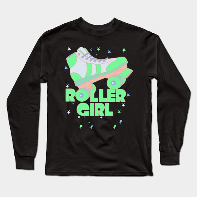 Roller Girl Roller Skating Derby Alien Green Long Sleeve T-Shirt by Skylane